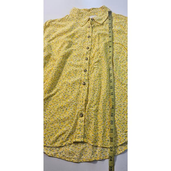 Maeve sz 6 tie scrunch wrist lemon yellow bright cottagecore button up EUC top - Picture 10 of 10